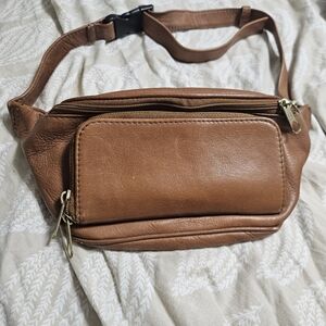 Brown Leather Fanny Pack Cross Body Bag Boho Vintage